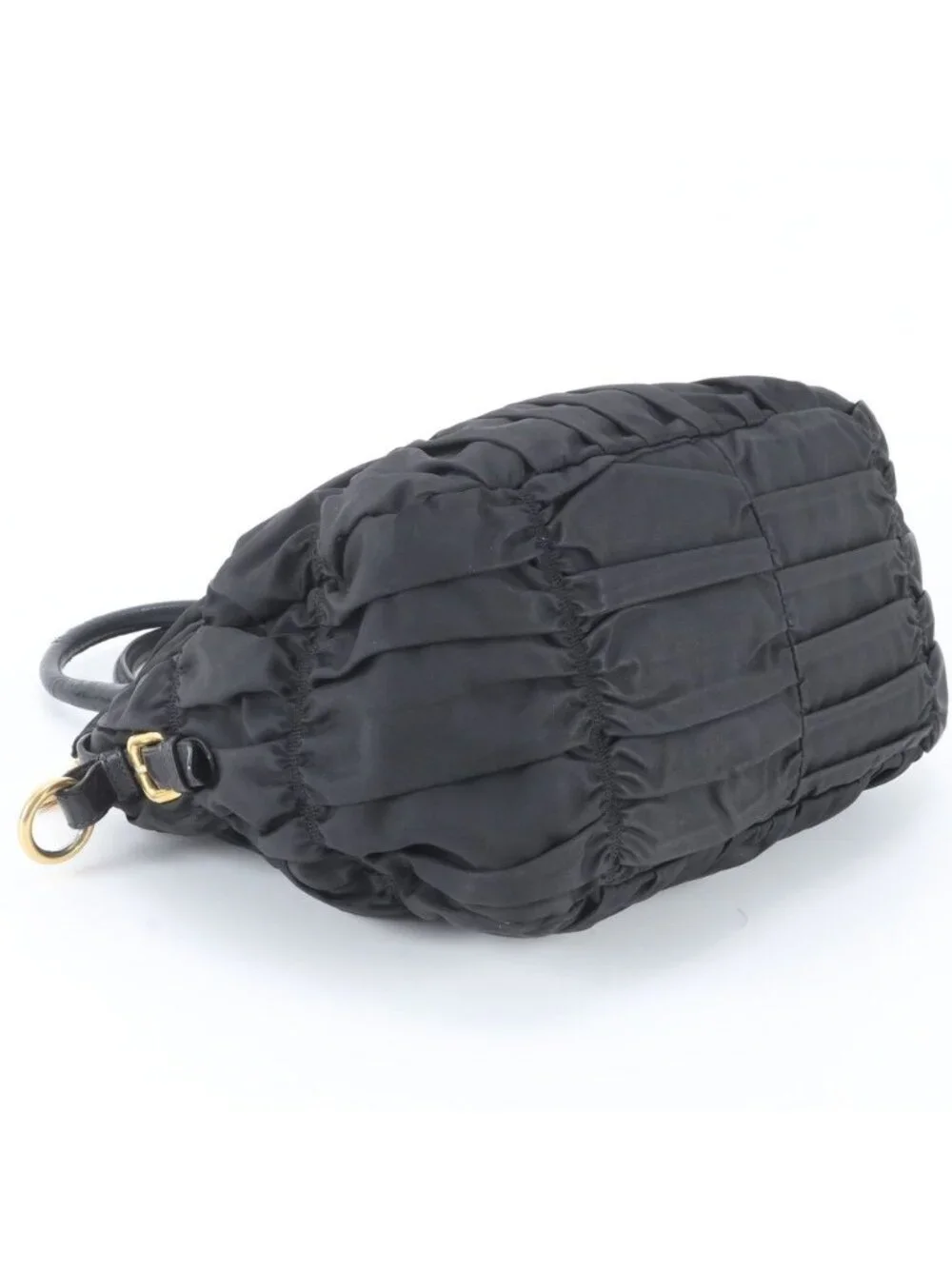 Prada Tessuto Nylon Gathered Leather Tote Shoulder Hand Black